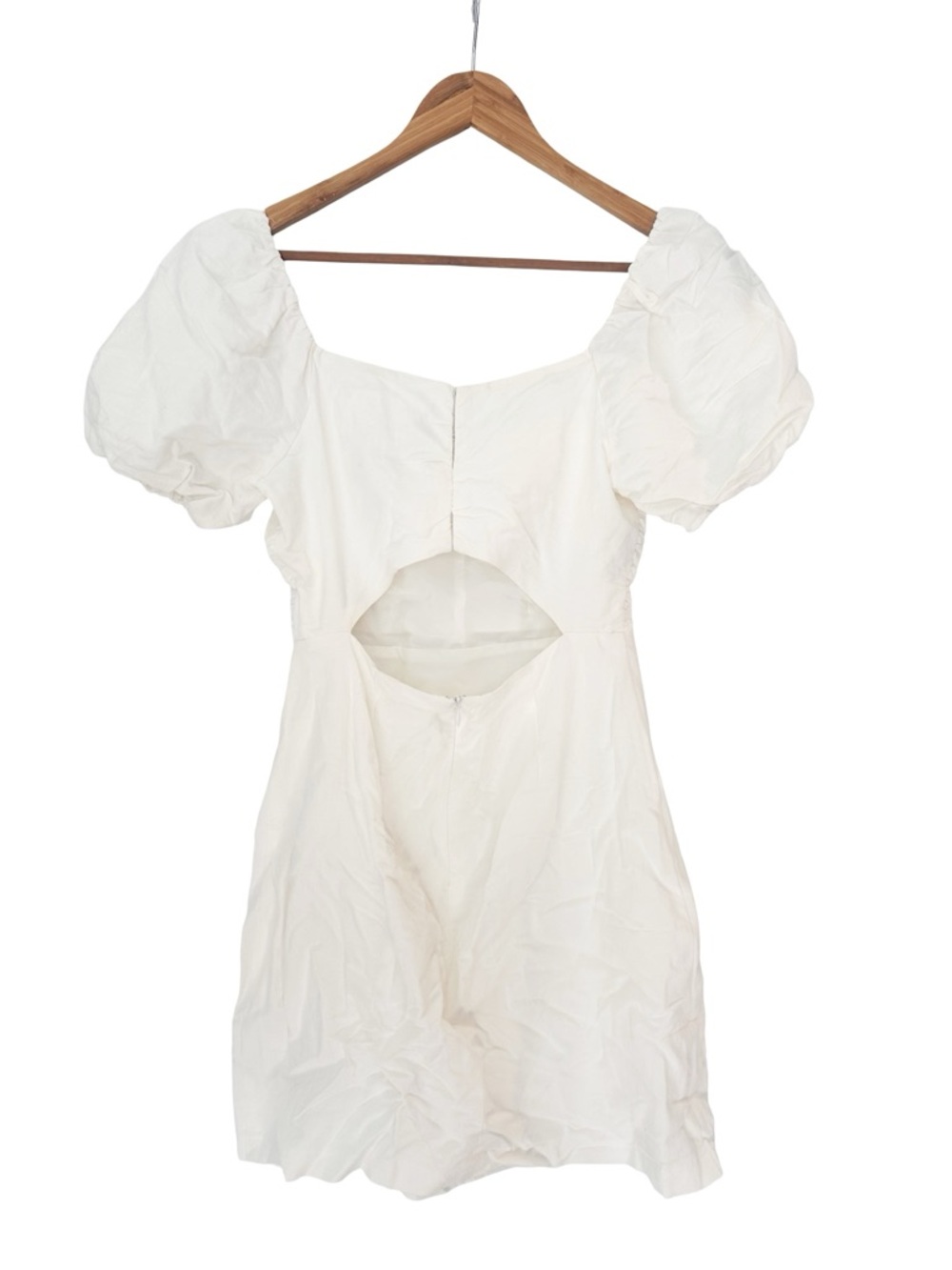 ASTR The LABEL Linen Pleat Front Puff Sleeve Mini Dress White M NWT - Picture 10 of 10
